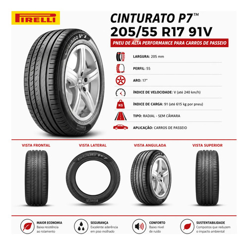 205/55/17 USA PIRELLI CINTURATO P7 91V